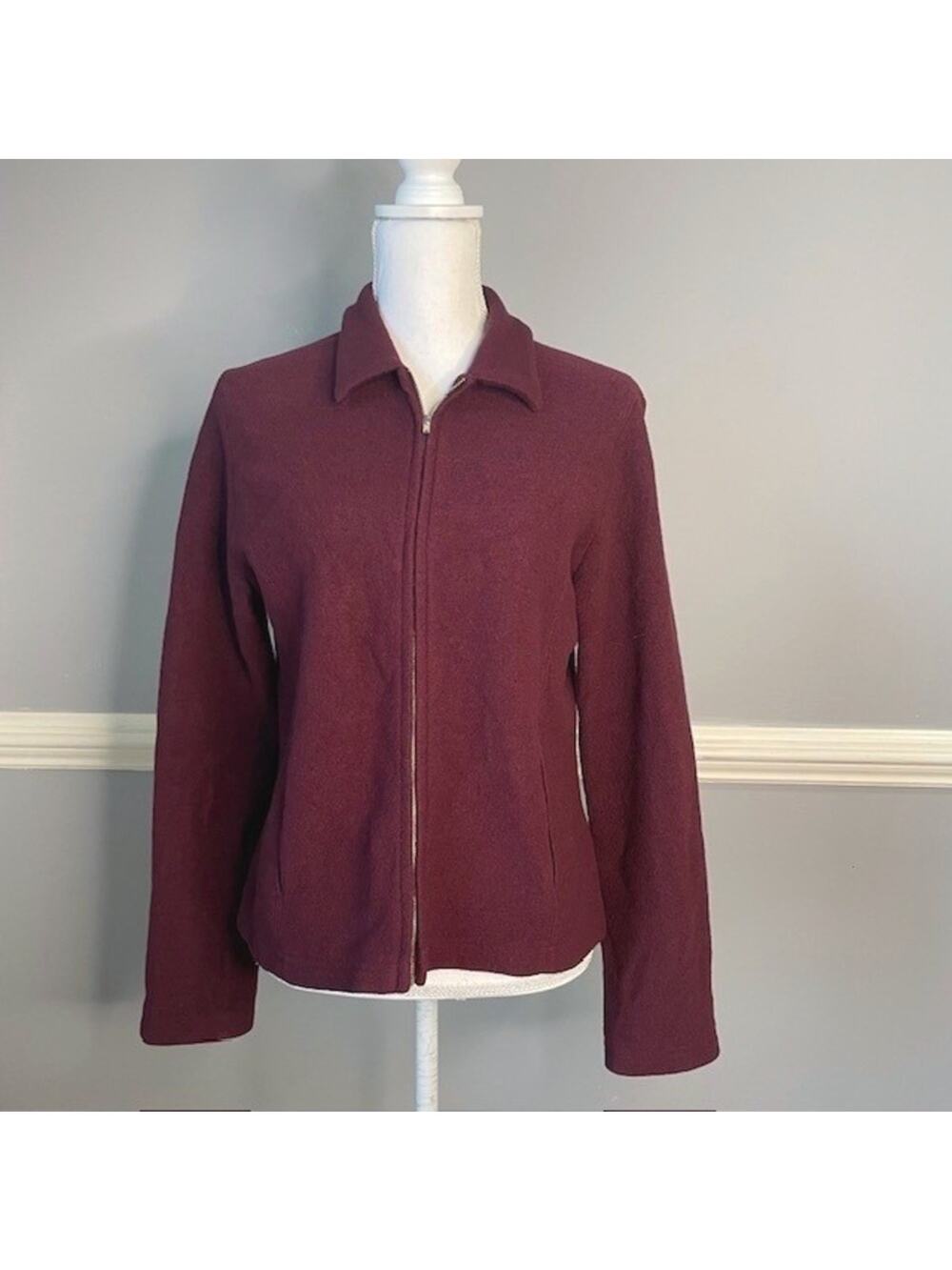 Brooks Brothers 346 Burgundy Wool Zip Jacket Women's Medium Classic Tailored